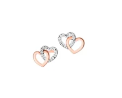 Kolczyki z różowego złota z diamentami - serca - 0,006 ct - próba 585