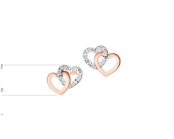Kolczyki z różowego złota z diamentami - serca - 0,006 ct - próba 585