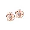 Kolczyki z różowego złota z diamentami - kwiaty - 0,01 ct - próba 375