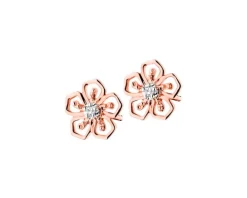 Kolczyki z różowego złota z diamentami - kwiaty - 0,01 ct - próba 375
