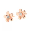 Kolczyki z różowego złota z diamentami - kwiaty - 0,008 ct - próba 585