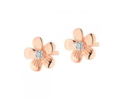 Kolczyki z różowego złota z diamentami - kwiaty - 0,008 ct - próba 585