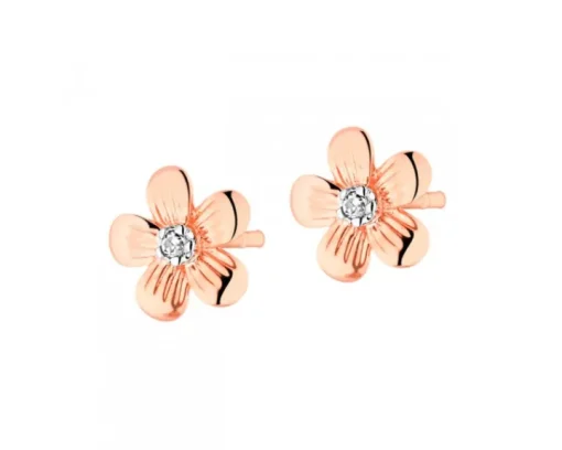 Kolczyki z różowego złota z diamentami - kwiaty - 0,008 ct - próba 585