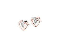 Kolczyki z różowego  złota z diamentami - serca - 0,005 ct - próba 375