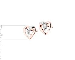 Kolczyki z różowego  złota z diamentami - serca - 0,005 ct - próba 375