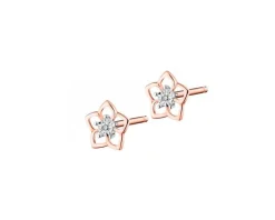 Kolczyki z różowego złota z diamentami  - kwiaty - 0,006 ct - próba 375
