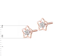 Kolczyki z różowego złota z diamentami  - kwiaty - 0,006 ct - próba 375