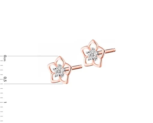 Kolczyki z różowego złota z diamentami  - kwiaty - 0,006 ct - próba 375