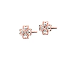 Kolczyki z różowego złota z diamentami - koniczyny - 0,02 ct - próba 375