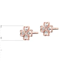 Kolczyki z różowego złota z diamentami - koniczyny - 0,02 ct - próba 375