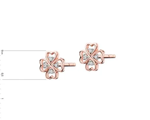 Kolczyki z różowego złota z diamentami - koniczyny - 0,02 ct - próba 375