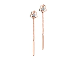 Kolczyki z różowego złota z diamentami - kwiaty - 0,006 ct - próba 375