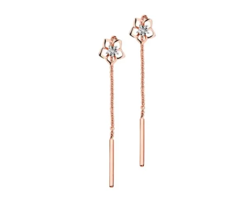 Kolczyki z różowego złota z diamentami - kwiaty - 0,006 ct - próba 375