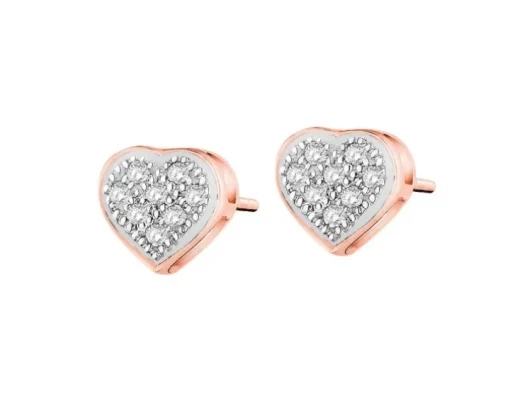 Kolczyki z różowego złota z diamentami - serca - 0,05 ct - próba 585