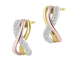 Kolczyki z żółtego, białego i różowego złota z diamentami - 0,19 ct - próba 585