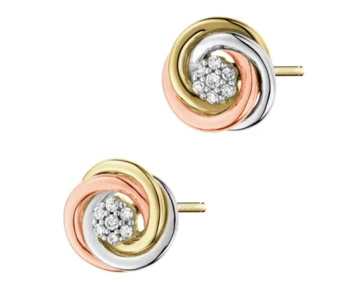 Kolczyki z żółtego, białego i różowego złota z diamentami - 0,08 ct - próba 585