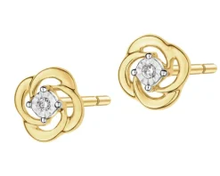 Kolczyki z żółtego i białego złota z brylantami - 0,01 ct - próba 375