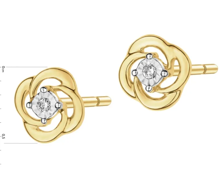 Kolczyki z żółtego i białego złota z brylantami - 0,01 ct - próba 375