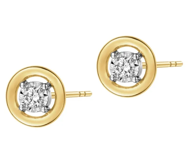 Kolczyki z żółtego i białego złota z brylantami - 0,12 ct - próba 585