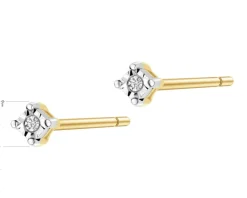 Kolczyki z żółtego i białego  złota z diamentami - 0,008 ct - próba 375
