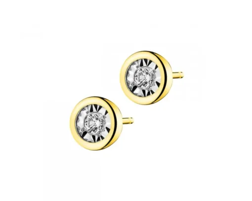 Kolczyki z żółtego i białego złota z brylantami - 0,10 ct - próba 375