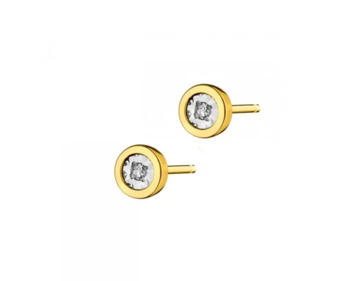 Kolczyki z żółtego i białego złota z diamentami - 0,02 ct - próba 375