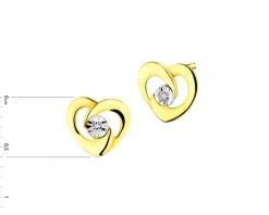 Kolczyki z żółtego i białego złota z diamentami - serca - 0,006 ct - próba 375