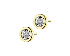 Kolczyki z żółtego i białego złota z brylantami - 0,10 ct - próba 585