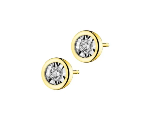 Kolczyki z żółtego i białego złota z brylantami - 0,10 ct - próba 585
