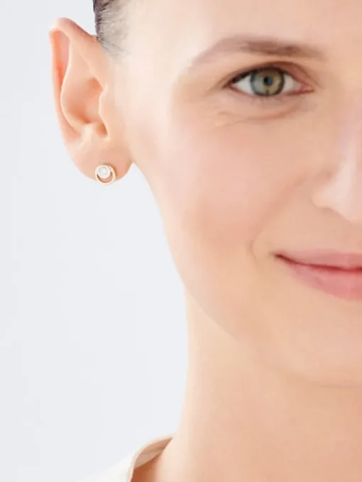 Kolczyki z żółtego i białego złota z brylantami - 0,12 ct - próba 585
