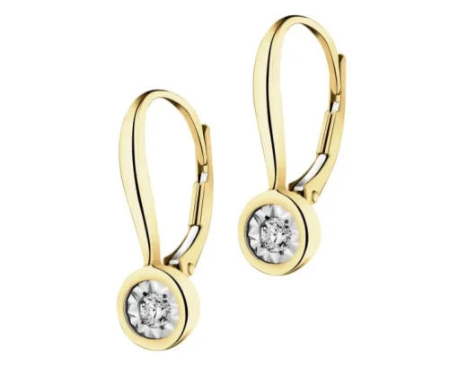 Kolczyki z żółtego i białego złota z brylantami - 0,10 ct - próba 375