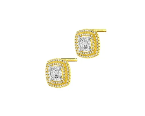 Kolczyki z żółtego i białego złota z diamentami - 0,30 ct - próba 585