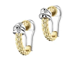 Kolczyki z żółtego i białego złota z brylantami - 0,08 ct - próba 750