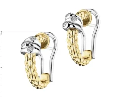 Kolczyki z żółtego i białego złota z brylantami - 0,08 ct - próba 750
