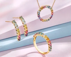 Kolczyki z żółtego złota z brylantami i kamieniami ozdobnymi - próba 585