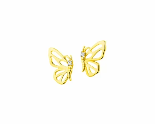 Kolczyki z żółtego złota z brylantami - motyle - 0,02 ct - próba 375