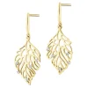 Kolczyki z żółtego złota z brylantami - liście - 0,08 ct - próba 585