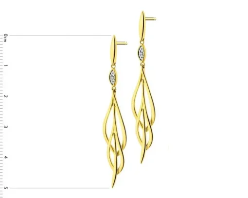 Kolczyki z żółtego złota z brylantami - 0,01 ct - próba 585