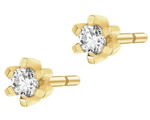 Kolczyki z żółtego złota z brylantami - 0,08 ct - próba 585