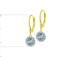 Kolczyki z żółtego złota z brylantami i topazami London Blue - próba 585