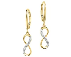 Kolczyki z żółtego złota z diamentami - nieskończoność - 0,03 ct - próba 375