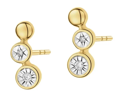 Kolczyki z żółtego złota z diamentami - 0,03 ct - próba 375