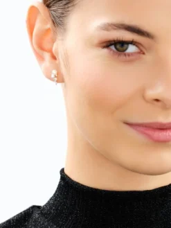 Kolczyki z żółtego złota z diamentami i perłami - próba 585