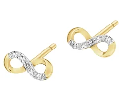 Kolczyki z żółtego złota z diamentami - nieskończoność - 0,006 ct - próba 585