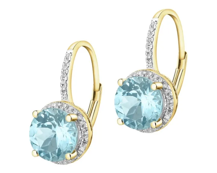 Kolczyki z żółtego złota z diamentami i topazami Sky Blue - próba 585