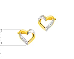 Kolczyki z żółtego złota z diamentami - serca - 0,004 ct - próba 585
