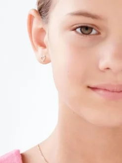 Kolczyki z żółtego złota z diamentami - serca - 0,004 ct - próba 585