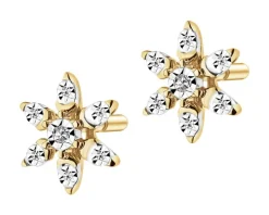 Kolczyki z żółtego złota z diamentami - kwiaty - 0,05 ct - próba 585