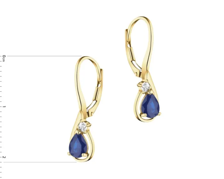 Kolczyki z żółtego złota z diamentami i szafirami - próba 585