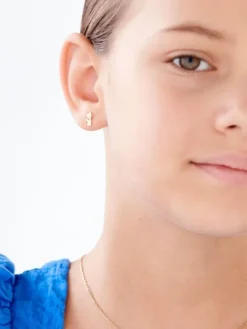 Kolczyki z żółtego złota z diamentami - koty - 0,01 ct - próba 585